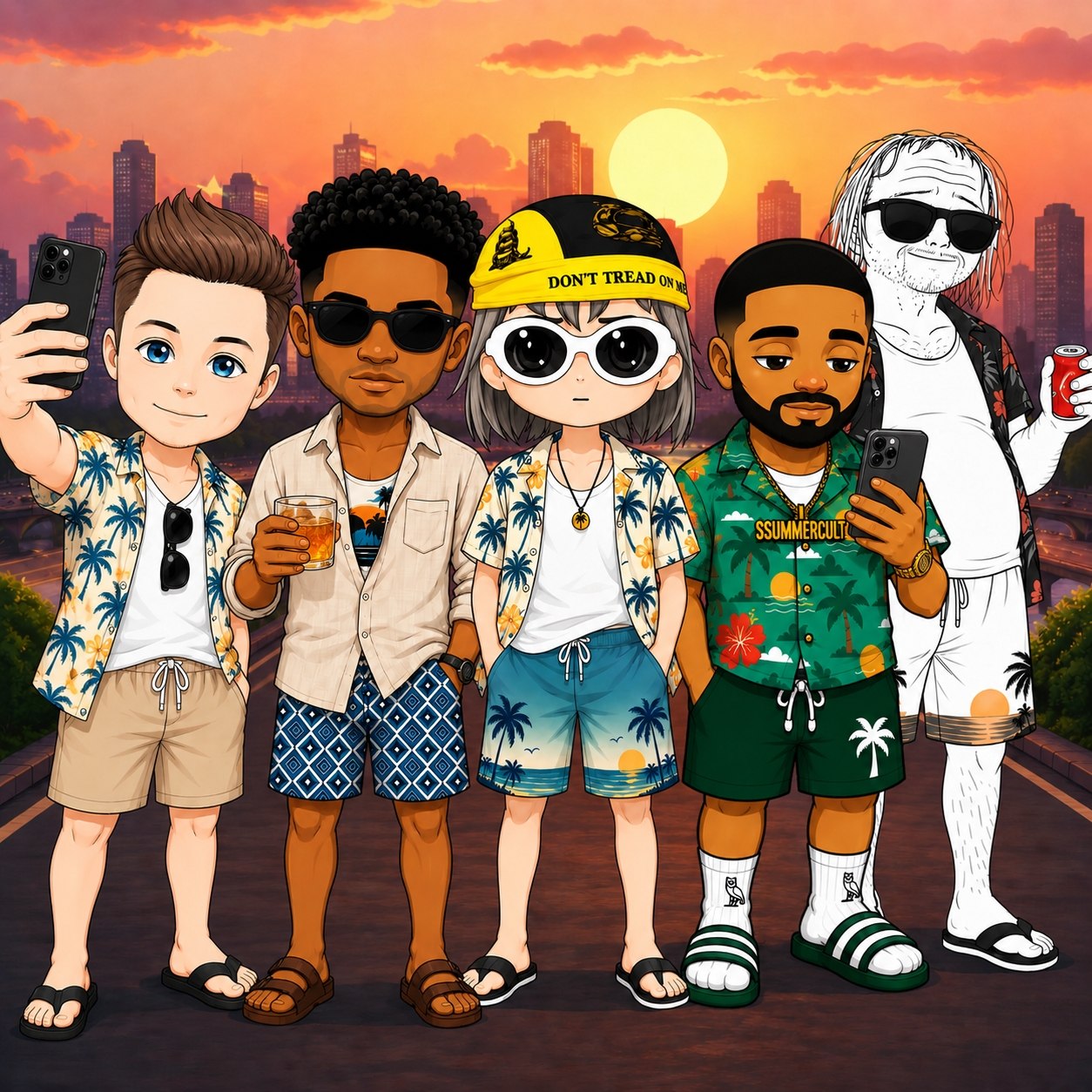 Summer Cult at sunset in the city